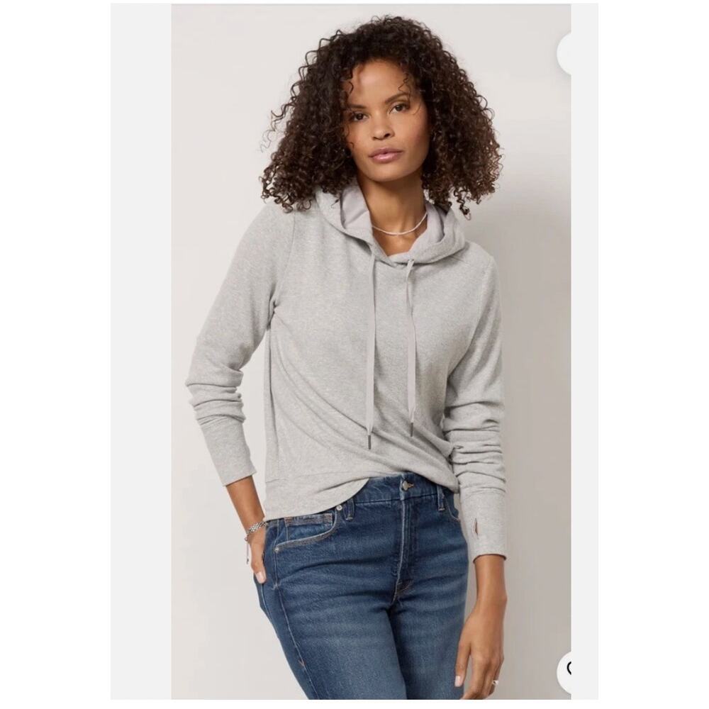 Evereve Zoey Ribbed Inset Hoodie pullover Light Gray Sz S